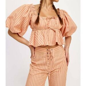 NWT Jacquie the Label Striped Puff Sleeve Top Size Small